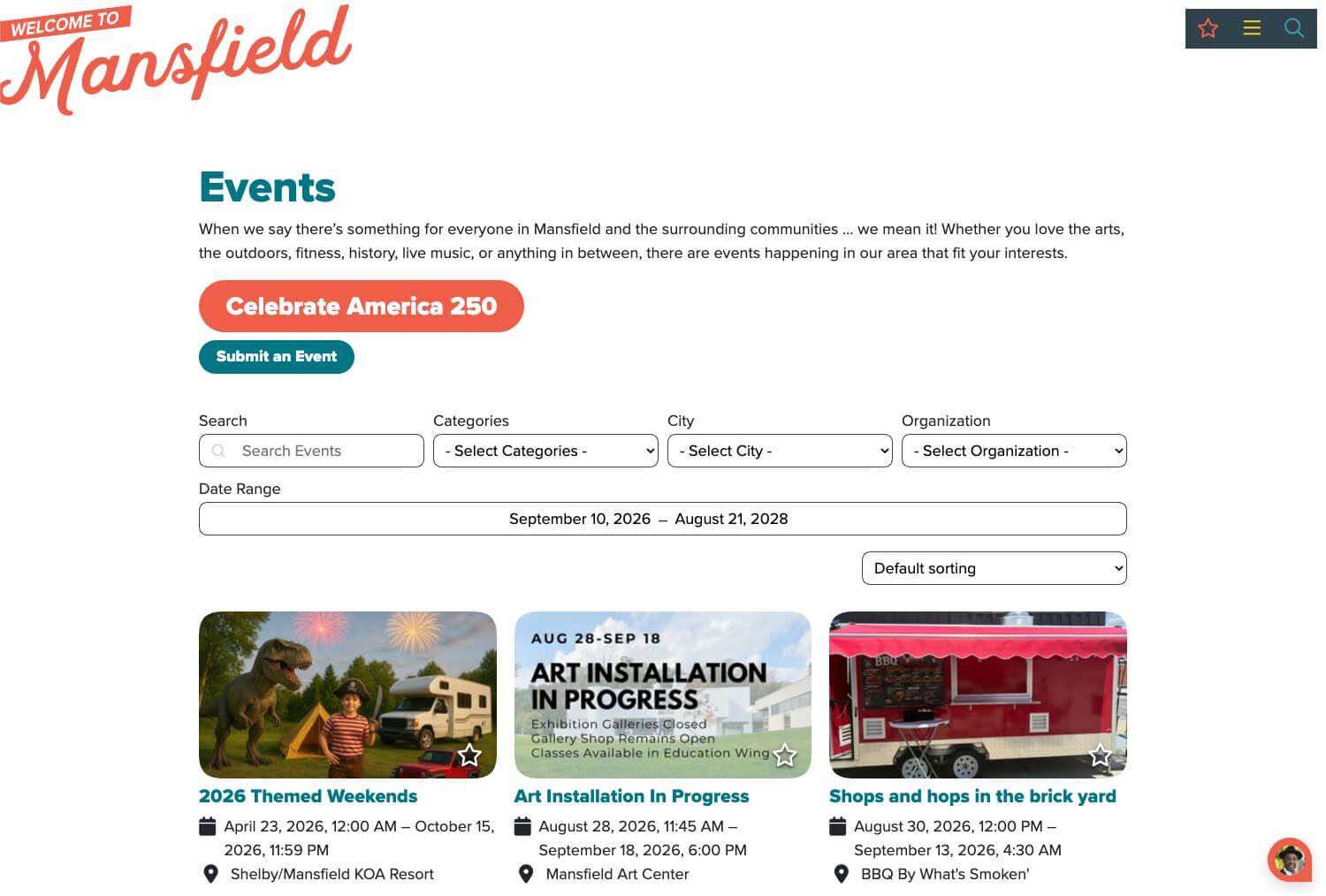 Destination Mansfield Website Events